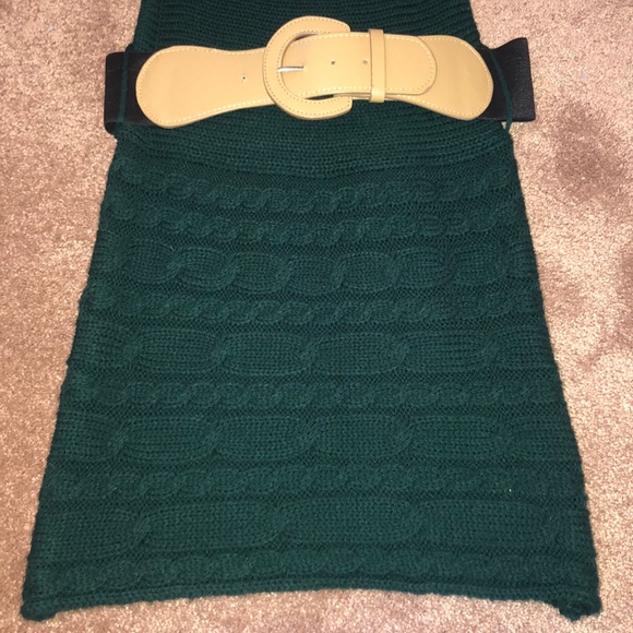 Dark green Belted Sweater Dress - Picture 3 of 4